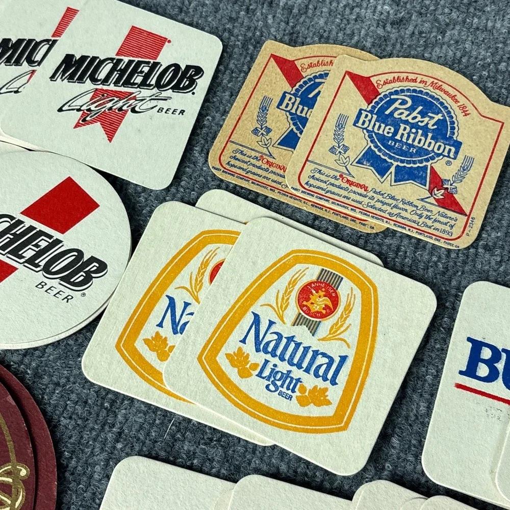 Vintage Beer Coasters Lot 70+ Budweiser Michelob PBR Busch Coors Barware